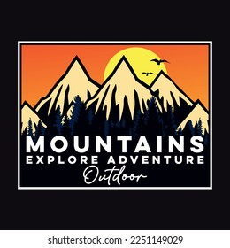 Montaña Adventure Emblem Patch Logo Etiqueta De Cartel Vector Ilustración Insignia De Vintage Retro Y Diseño De Camisetas