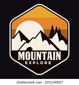 Mountain Adventure Emblem Patch Logo Poster Label Vector Illustration Retro Vintage Badge Sticker And T-shirt Design