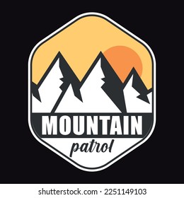 Mountain Adventure Emblem Patch Logo Poster Label Vector Illustration Retro Vintage Badge Sticker And T-shirt Design