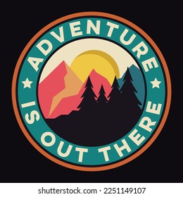 Mountain Adventure Emblem Patch Logo Poster Label Vector Illustration Retro Vintage Badge Sticker And T-shirt Design