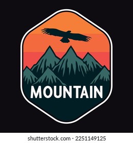 Mountain Adventure Emblem Patch Logo Poster Label Vector Illustration Retro Vintage Badge Sticker And T-shirt Design