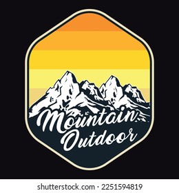Mountain Adventure Emblem Patch Logo Poster Label Vector Illustration Retro Vintage Badge Sticker And T-shirt Design