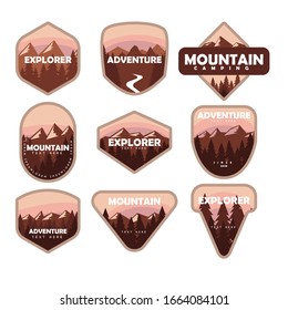 Mountain adventure emblems, badges and logo patches.