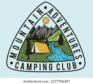 Mountain adventure. Enjoy mountain moment vector print design for apparel, sticker, batch, background, poster and others. Wild camp.