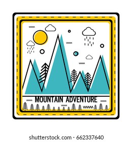Mountain Adventure flat design with illustration of mountains and trees, Tour and Travel concept.