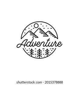 Mountain adventure forest badge stamp logo design