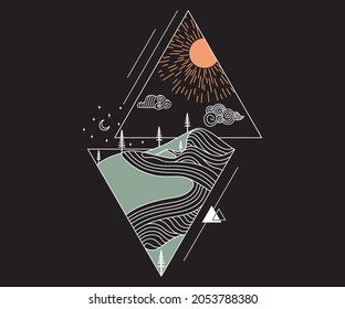 mountain adventure geometric vector artwork 