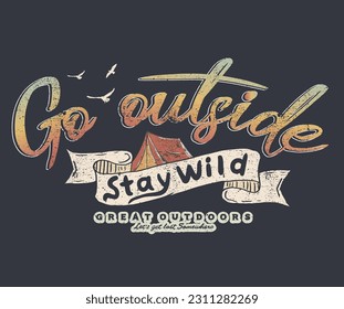 Mountain adventure. Go outside. Camping vector print design. Wild tree artwork for posters, stickers, background and others. Outdoor vibes illustration. 