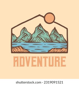 Mountain adventure hand drawn vintage retro illustration