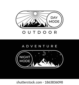 Mountain adventure highlight and night logo vector illustration design, moody logo icon symbol template