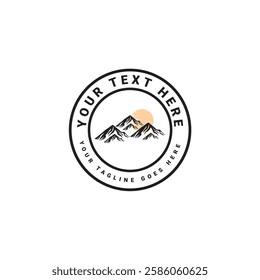 Mountain adventure hipster logo. Vintage outdoor mountain summer camp badge or patch set. Vector emblem design. Suitable for t-shirts, stamps, stickers, logos and labels.