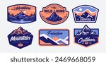 mountain adventure hipster logos. Set of Vintage Outdoor mountains Summer Camp badges or Patches. vector emblem designs. Great for shirts, stamps, stickers logos and labels.