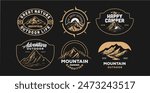 mountain adventure hipster logos. Set of Vintage Outdoor mountains Summer Camp badges or Patches. vector emblem designs. Great for shirts, stamps, stickers logos and labels.