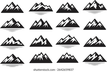 Mountain Adventure Icons Set. Hiking, Peaks, Nature, Camping Vector Illustration Isolate on White Background	