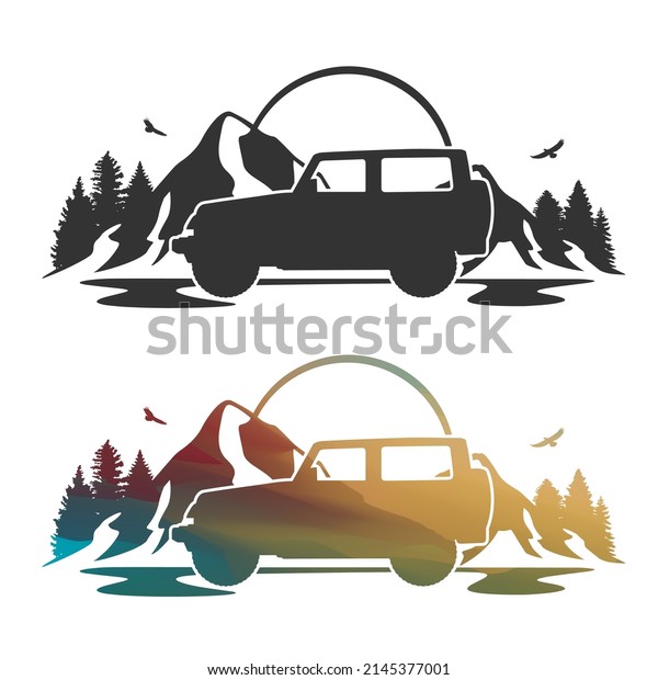 Mountain Adventure Illustration Clip Art\
Design Shape. Offroad Silhouette Icon\
Vector.