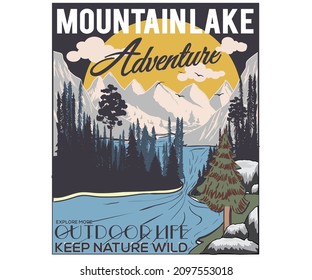 Mountain adventure illustration graphic print for apparel, sticker, batch, background, poster and others.