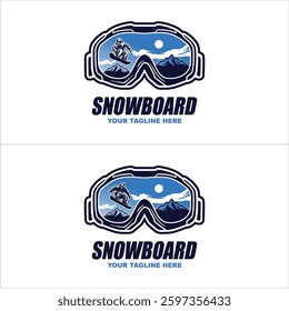 Mountain Adventure insignias with snowboarders man symbol. Vector vintage