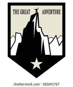 Mountain adventure label or sign, vector illustration