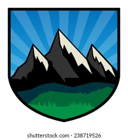 Mountain adventure label or sign, vector illustration