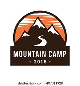 Mountain adventure label. Vector icon.
