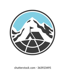 Mountain adventure label. Vector illustration.
