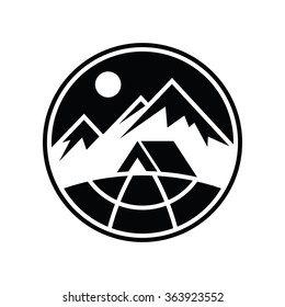 Mountain adventure label. Vector illustration.