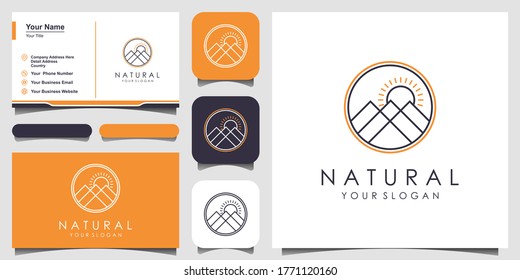 Mountain adventure line art style logo design. Flat line art natural logo template