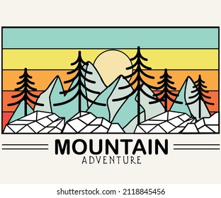 Mountain adventure line print design for t shirt, sticker, poster and others.