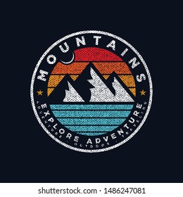 Mountain adventure logo badge with grunge texture vector