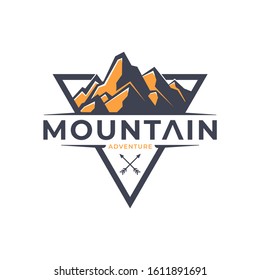 mountain adventure logo design in black and orange color 