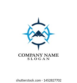 Mountain adventure logo design. Compass icon symbol