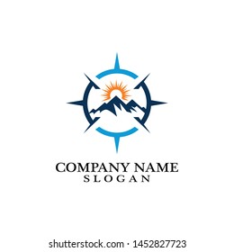 Mountain adventure logo design. Compass icon symbol