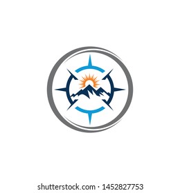 Mountain adventure logo design. Compass icon symbol
