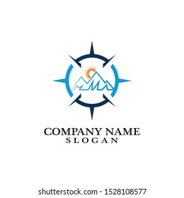 Mountain adventure logo design. Compass icon symbol