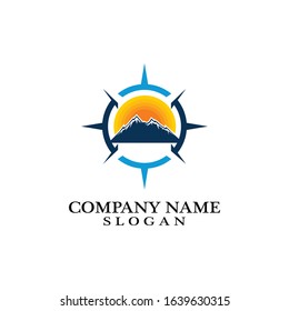 Mountain adventure logo design. Compass icon symbol