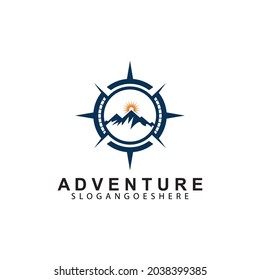 Mountain adventure logo design. Compass icon symbol