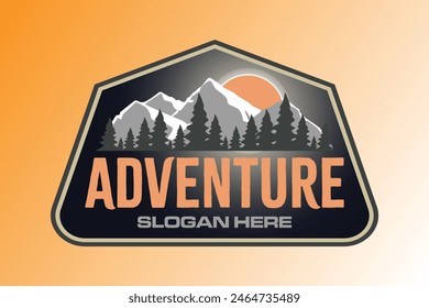 mountain adventure logo design for t shirt printing, explore the hills for hiking