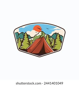Mountain Adventure Logo. Hiking Adventurer Vintage badge Logo design Vector