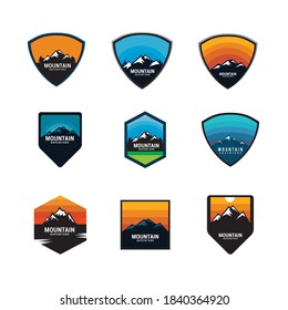 Plantilla vectorial de icono del logotipo de la aventura de montaña.