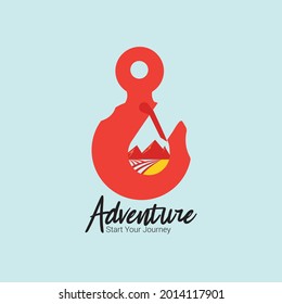 Mountain adventure logo template combine carabiner illustration