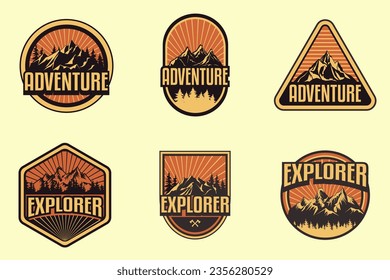 mountain adventure logo vintage set of summer camping outdoor adventure and badge logo,Graphics for t-shirt prints, stickers, posters and other uses.