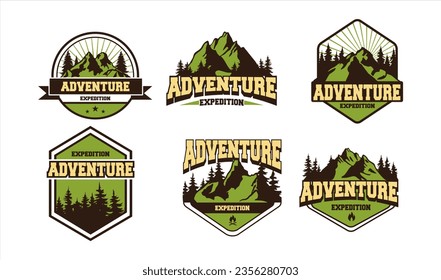 logotipo de aventura de montaña conjunto vintage de verano camping al aire libre aventura y logotipo de insignia,Gráficos para impresiones de camisetas, pegatinas, carteles y otros usos.