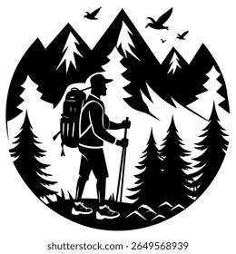 Mountain Adventure Man Vector Silhouette Single Collection. Mountain, Adventure Man, Mountain Adventure