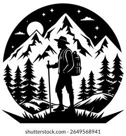 Mountain Adventure Man Vector Silhouette Single Collection. Mountain, Adventure Man, Mountain Adventure