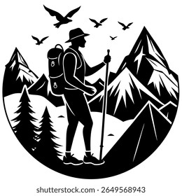 Mountain Adventure Man Vector Silhouette Single Collection. Mountain, Adventure Man, Mountain Adventure