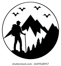 Mountain Adventure Man Vector Silhouette Single Collection. Mountain, Adventure Man, Mountain Adventure