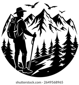 Mountain Adventure Man Vector Silhouette Single Collection. Mountain, Adventure Man, Mountain Adventure