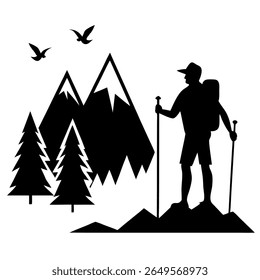 Mountain Adventure Man Vector Silhouette Single Collection. Mountain, Adventure Man, Mountain Adventure