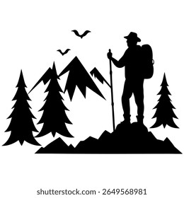 Mountain Adventure Man Vector Silhouette Single Collection. Mountain, Adventure Man, Mountain Adventure