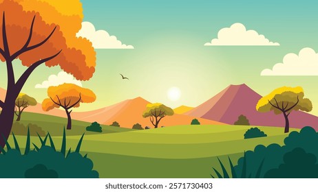 Mountain Adventure Nature Scenery Landscape with Trees in Forest and Sunlight in the Morning